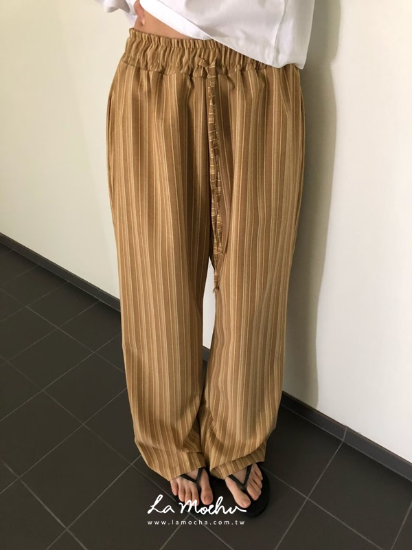 老錢風抽繩條紋褲